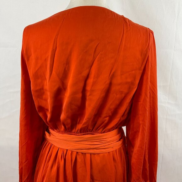 City Chic Opulent Dress XS 14 Orange Amber Crossover Neck Long Sleeve Faux Wrap - Picture 11 of 14